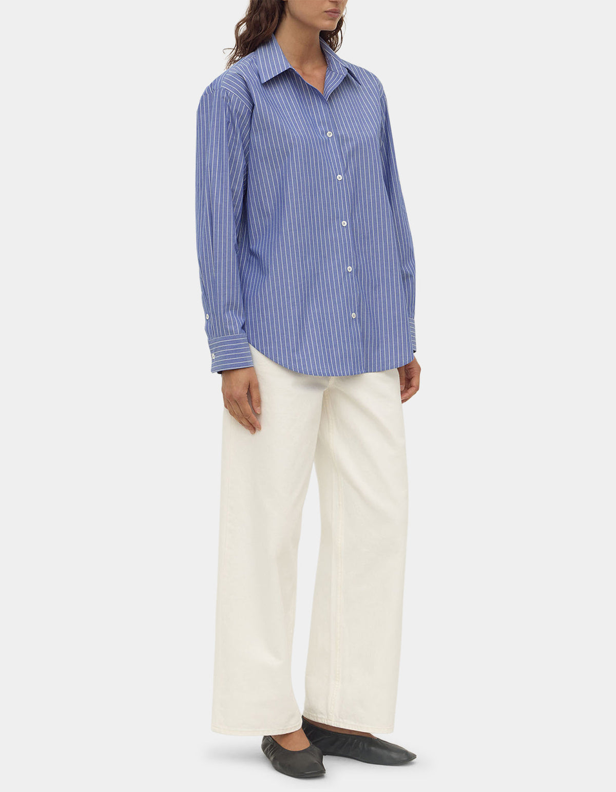 Anais Stripe Long Sleeve Shirt - Blue/White Stripe