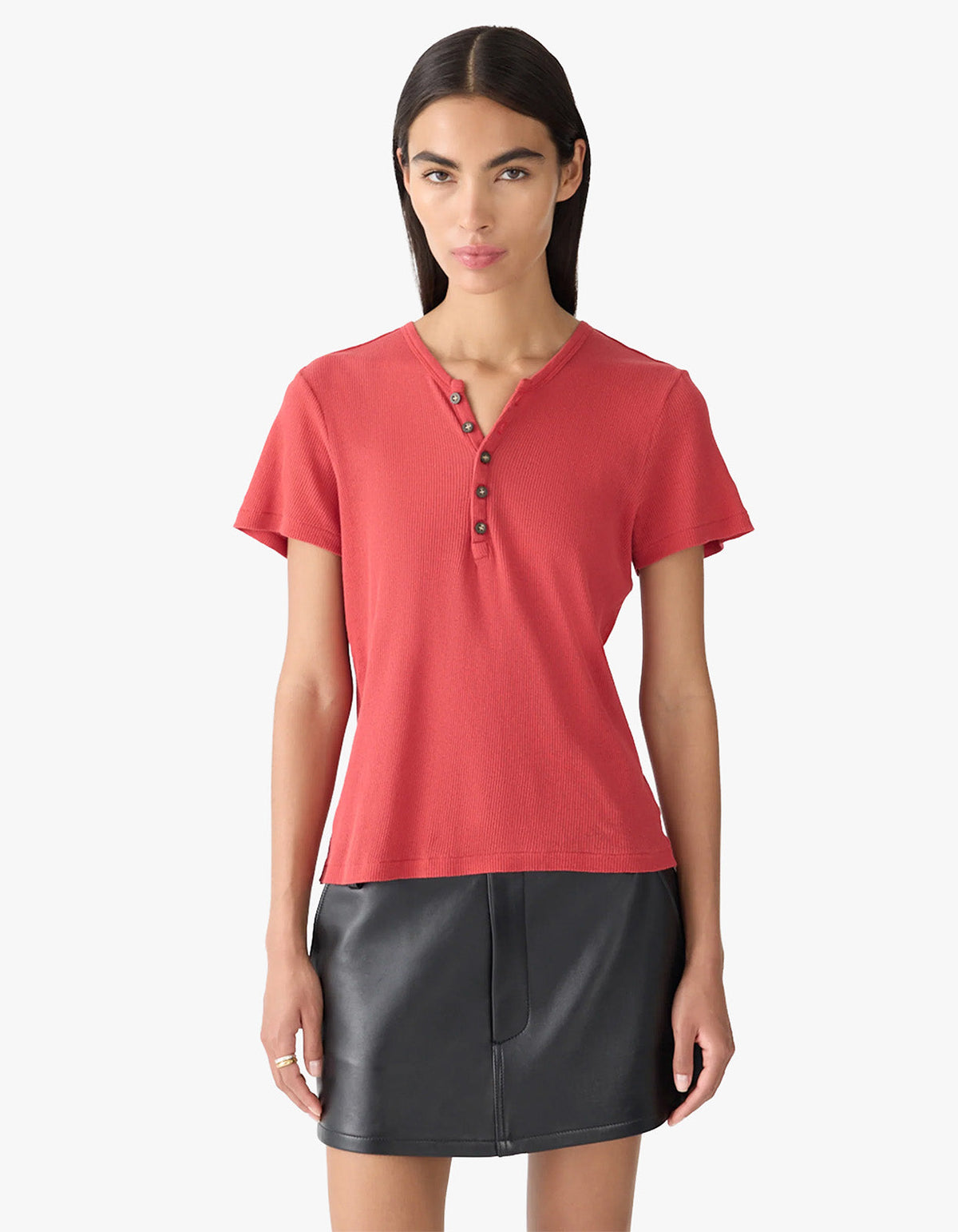 Sheer Rib Placket T.Shirt - Heritage Red