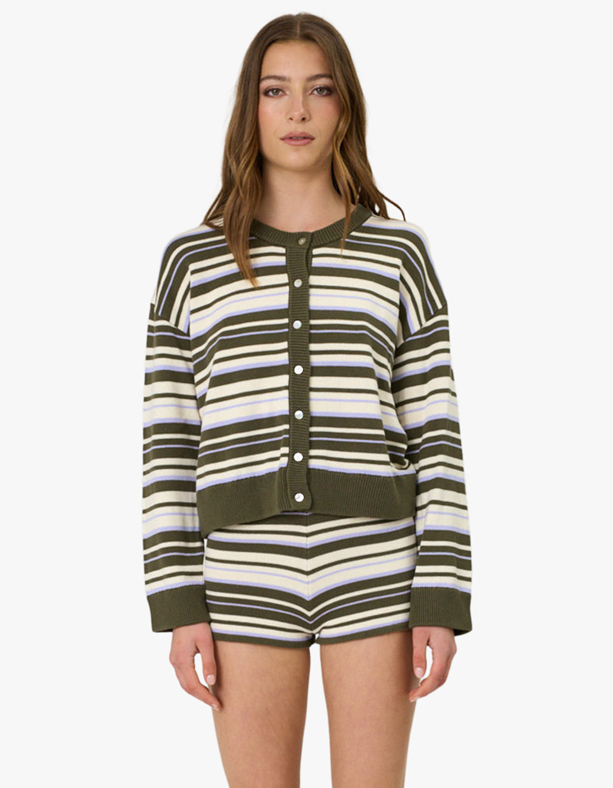 Bowie Cardigan - Olive Stripe