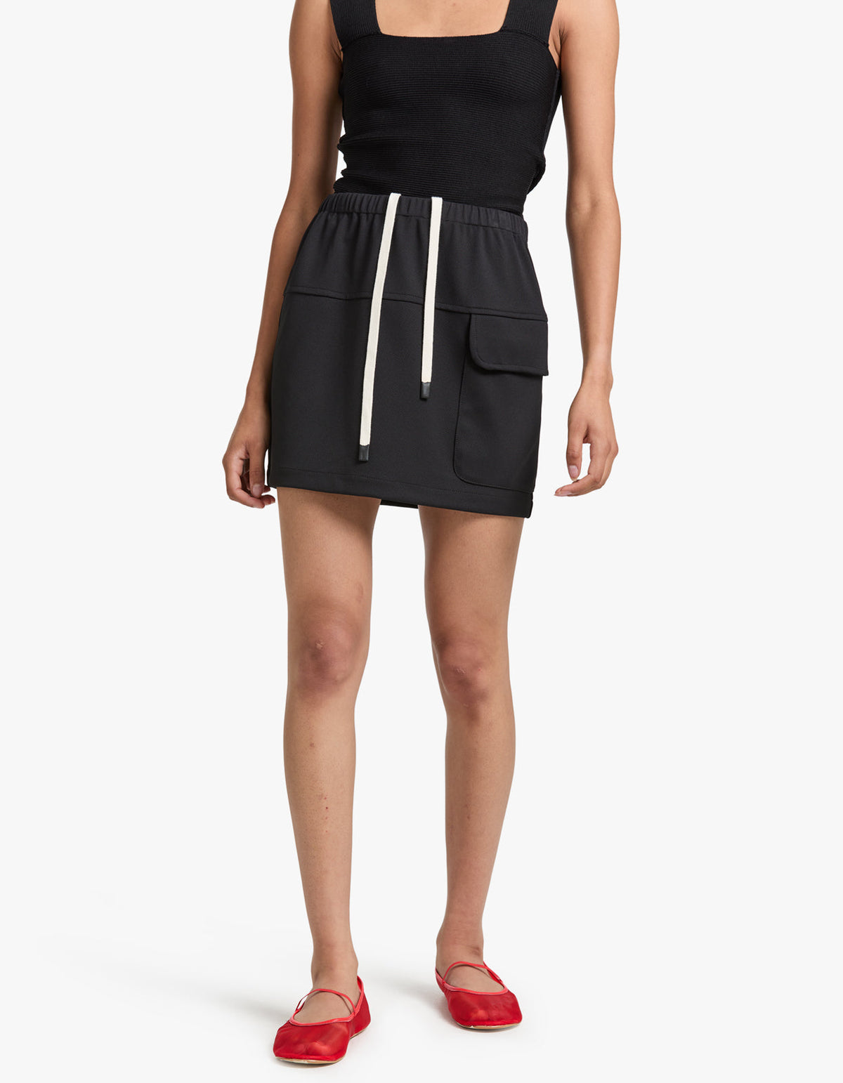 Drawstring Pocket Mini Skirt - Black