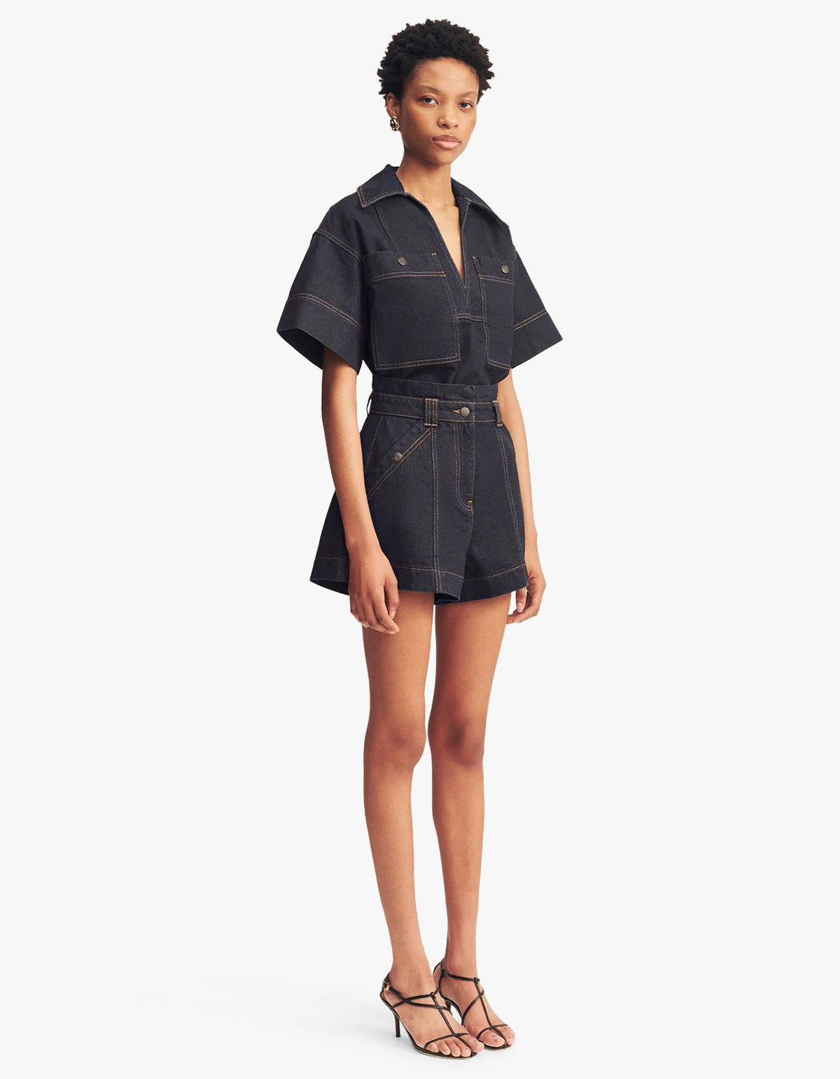 Rita High Waisted Flared Short - Deep Indigo