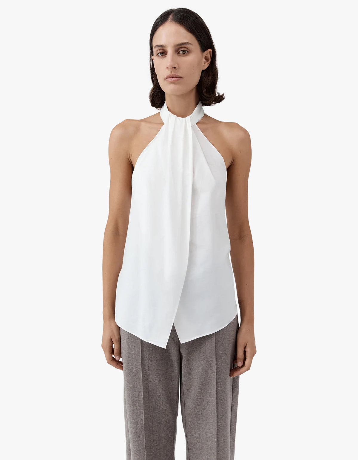 Oxford Halter Tie Back Top - White