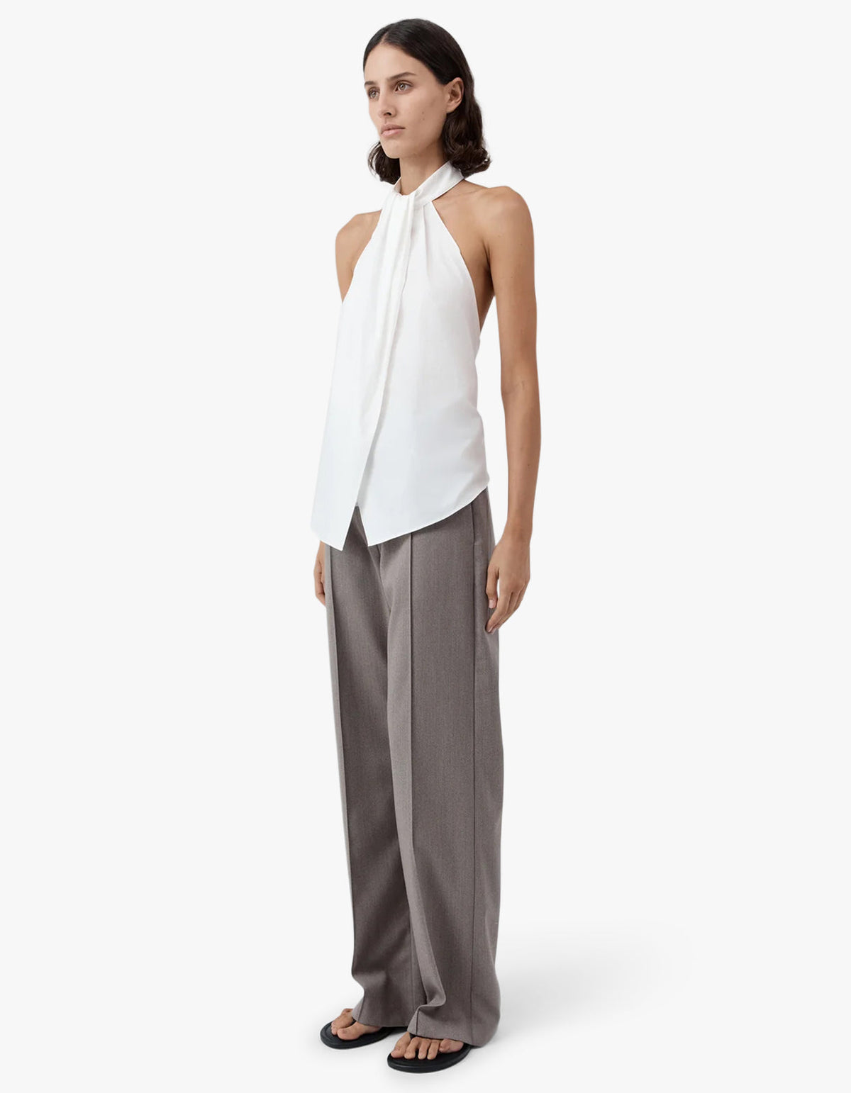 Oxford Halter Tie Back Top - White