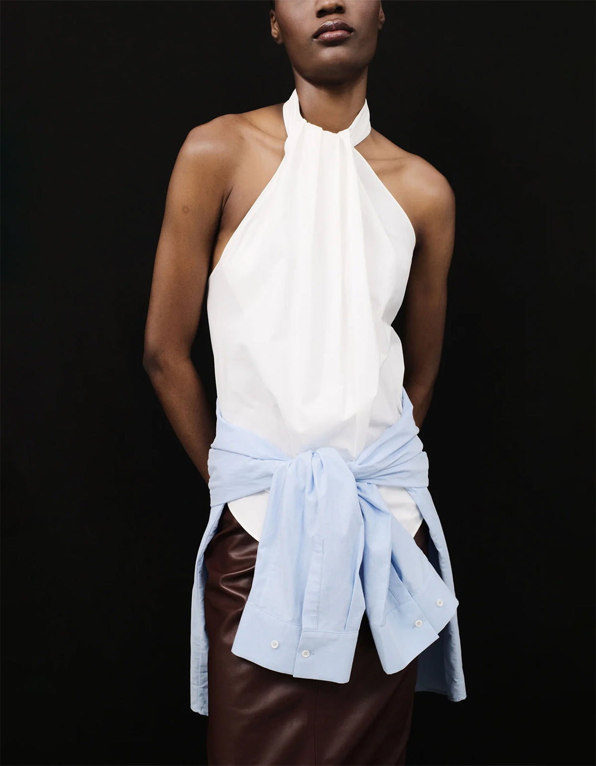 Oxford Halter Tie Back Top - White