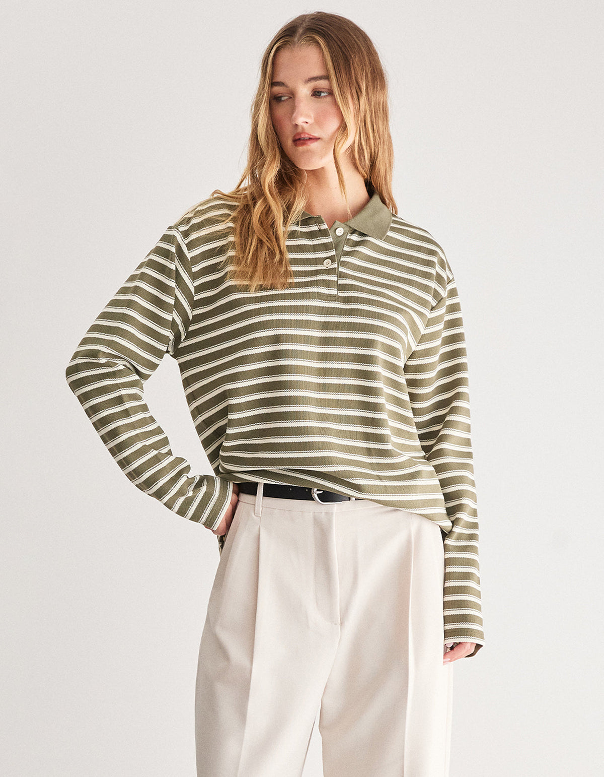 Saber L/S Polo Tee - Olive/Cream